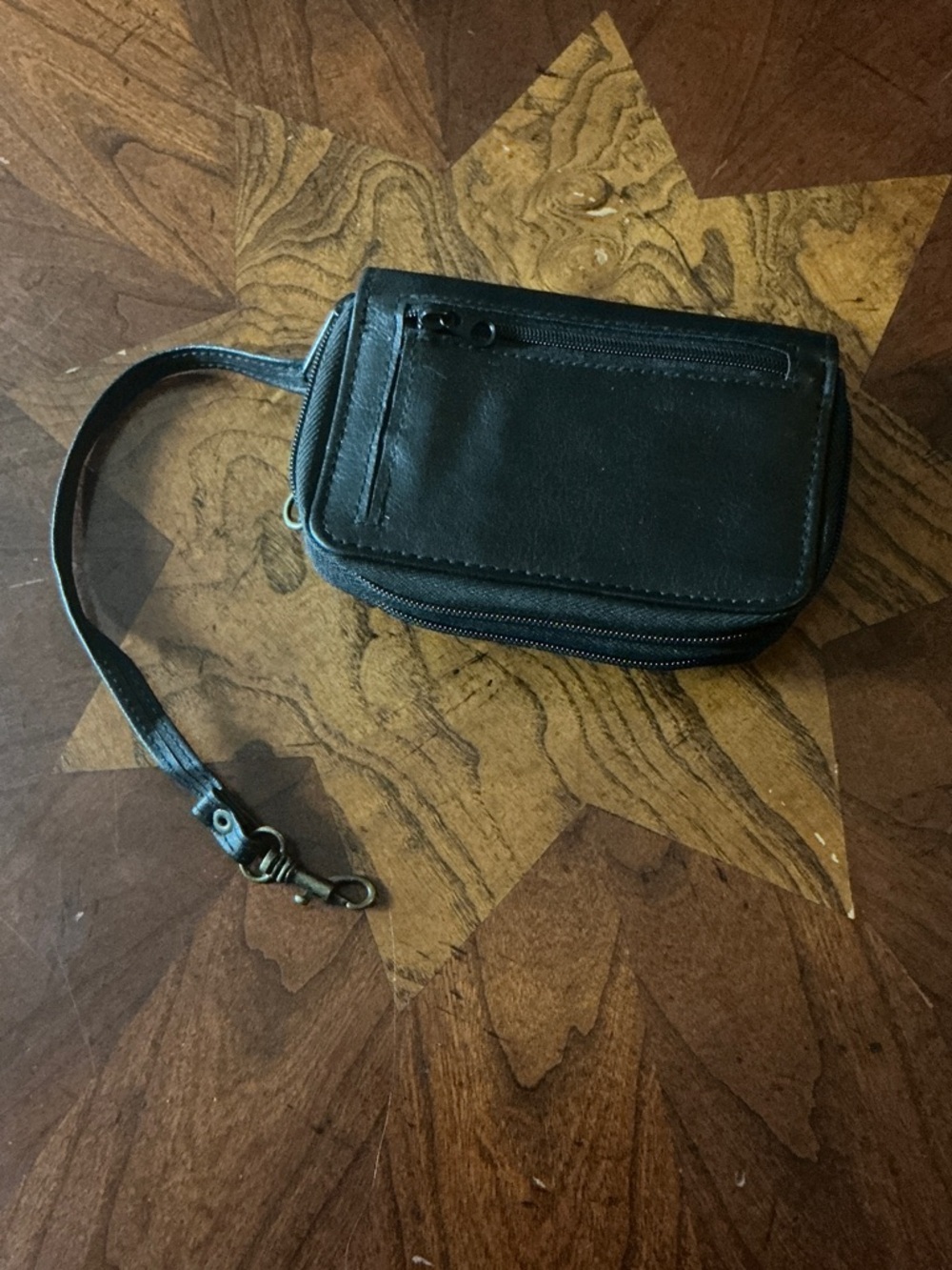 Black Leather Belt Bag with Cell Strap